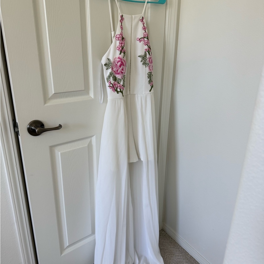 Premier White Dress with Pink Floral Embroidery